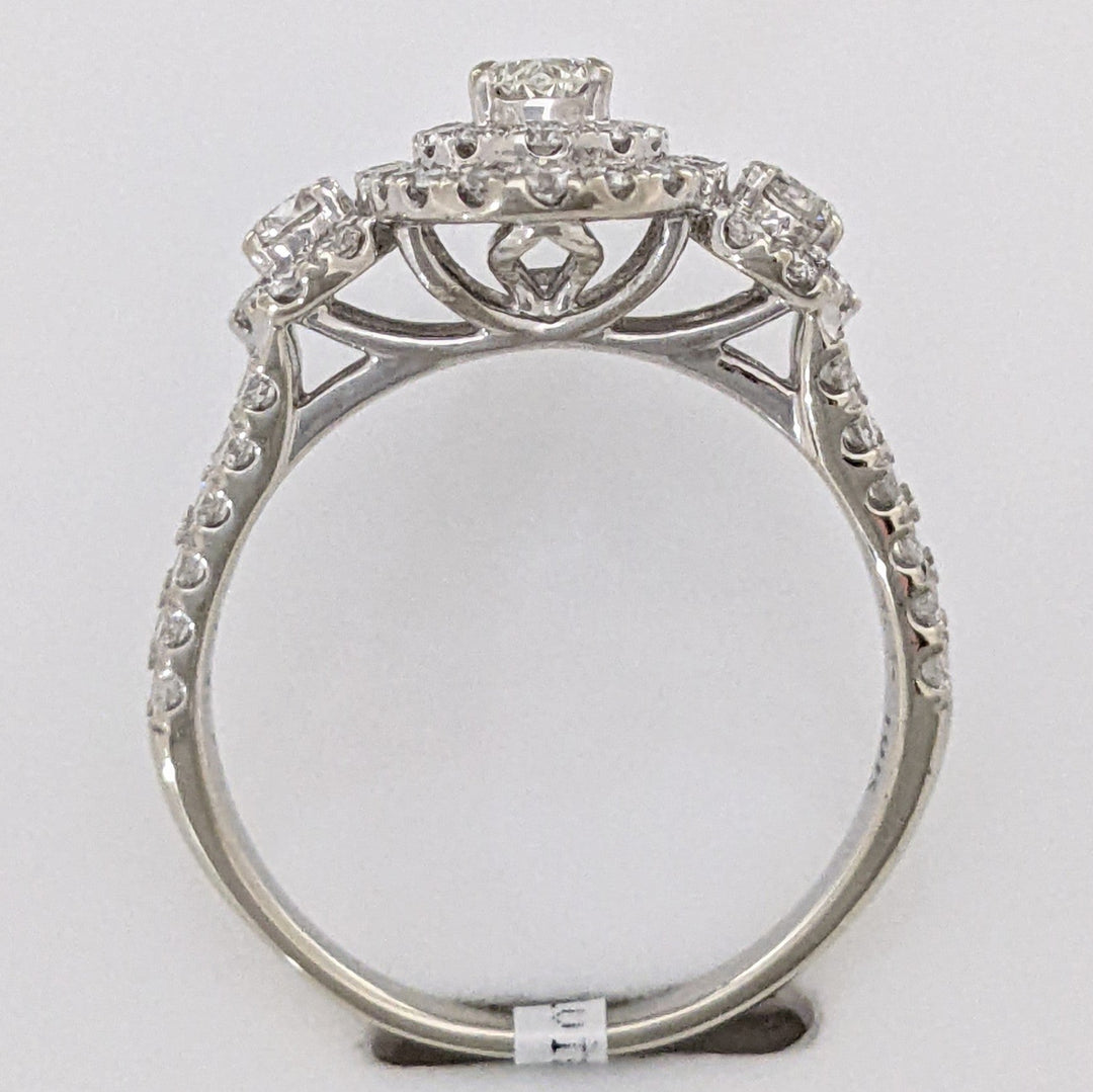 10K WHITE 1.17 CARAT TOTAL WEIGHT SI1 I DIAMOND OVAL (1) ROUND (76) ESTATE HALO RING 3.4 GRAMS