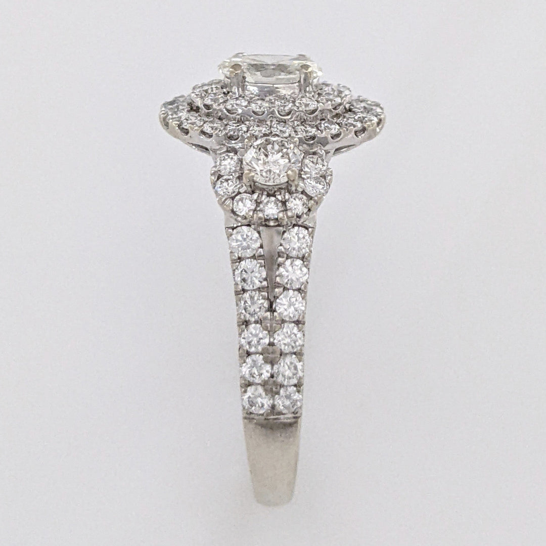 10K WHITE 1.17 CARAT TOTAL WEIGHT SI1 I DIAMOND OVAL (1) ROUND (76) ESTATE HALO RING 3.4 GRAMS