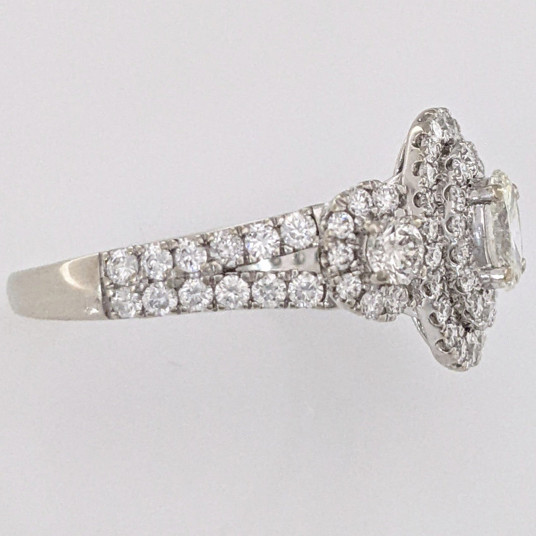 10K WHITE 1.17 CARAT TOTAL WEIGHT SI1 I DIAMOND OVAL (1) ROUND (76) ESTATE HALO RING 3.4 GRAMS