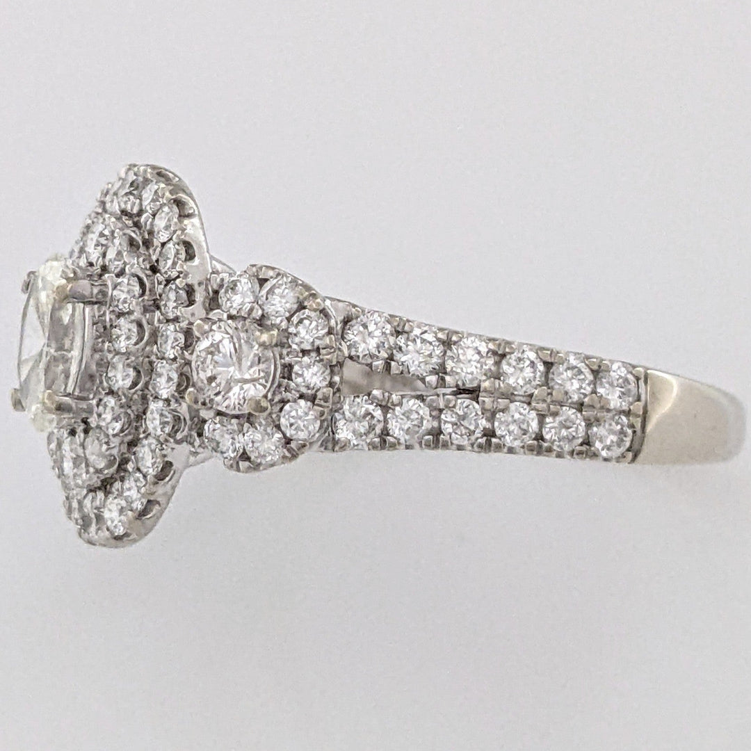 10K WHITE 1.17 CARAT TOTAL WEIGHT SI1 I DIAMOND OVAL (1) ROUND (76) ESTATE HALO RING 3.4 GRAMS