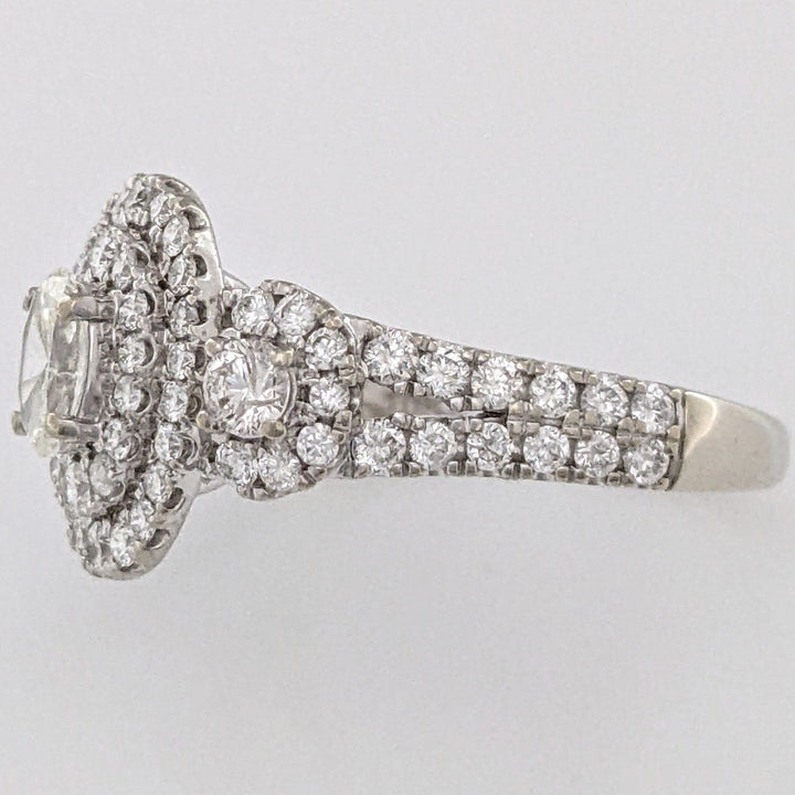 10K WHITE 1.17 CARAT TOTAL WEIGHT SI1 I DIAMOND OVAL (1) ROUND (76) ESTATE HALO RING 3.4 GRAMS