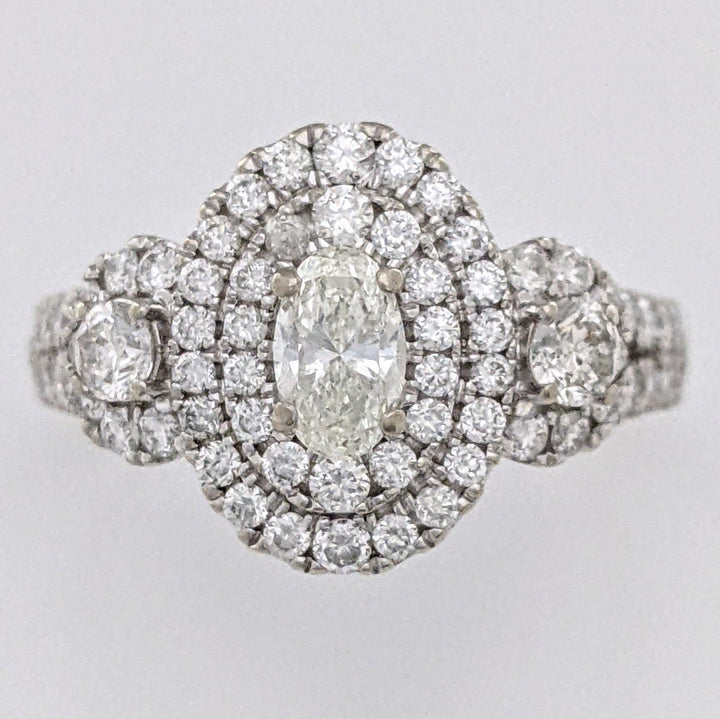 10K WHITE 1.17 CARAT TOTAL WEIGHT SI1 I DIAMOND OVAL (1) ROUND (76) ESTATE HALO RING 3.4 GRAMS
