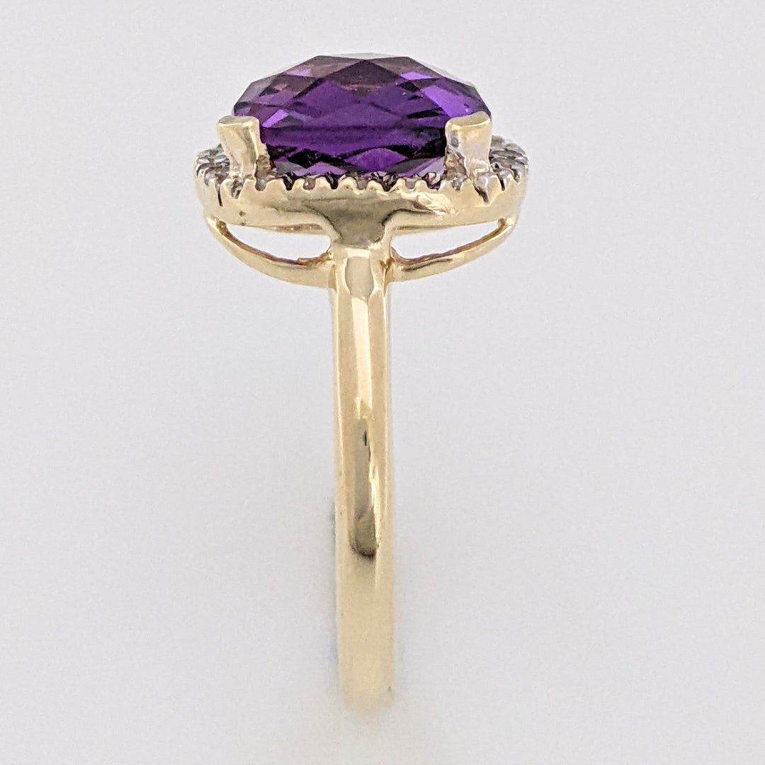 14K AMETHYST CUSHION CUT 10MM WITH MELEE HALO ESTATE RING 3.8 GRAMS