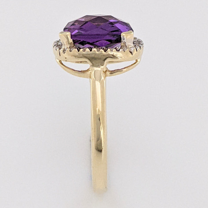 14K AMETHYST CUSHION CUT 10MM WITH MELEE HALO ESTATE RING 3.8 GRAMS