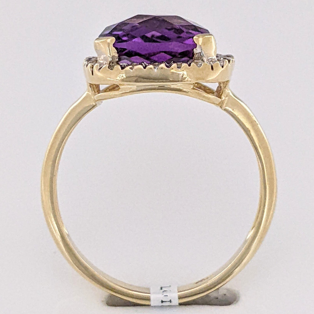 14K AMETHYST CUSHION CUT 10MM WITH MELEE HALO ESTATE RING 3.8 GRAMS
