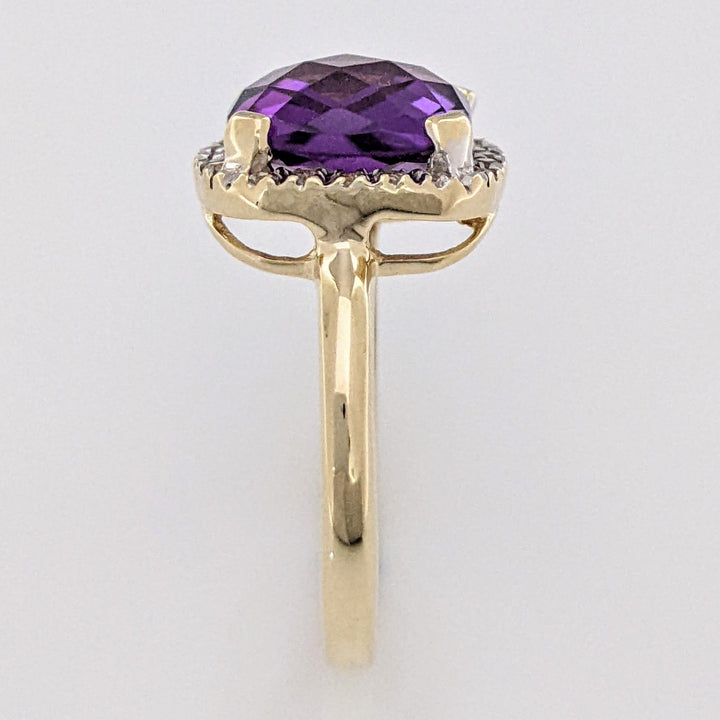 14K AMETHYST CUSHION CUT 10MM WITH MELEE HALO ESTATE RING 3.8 GRAMS