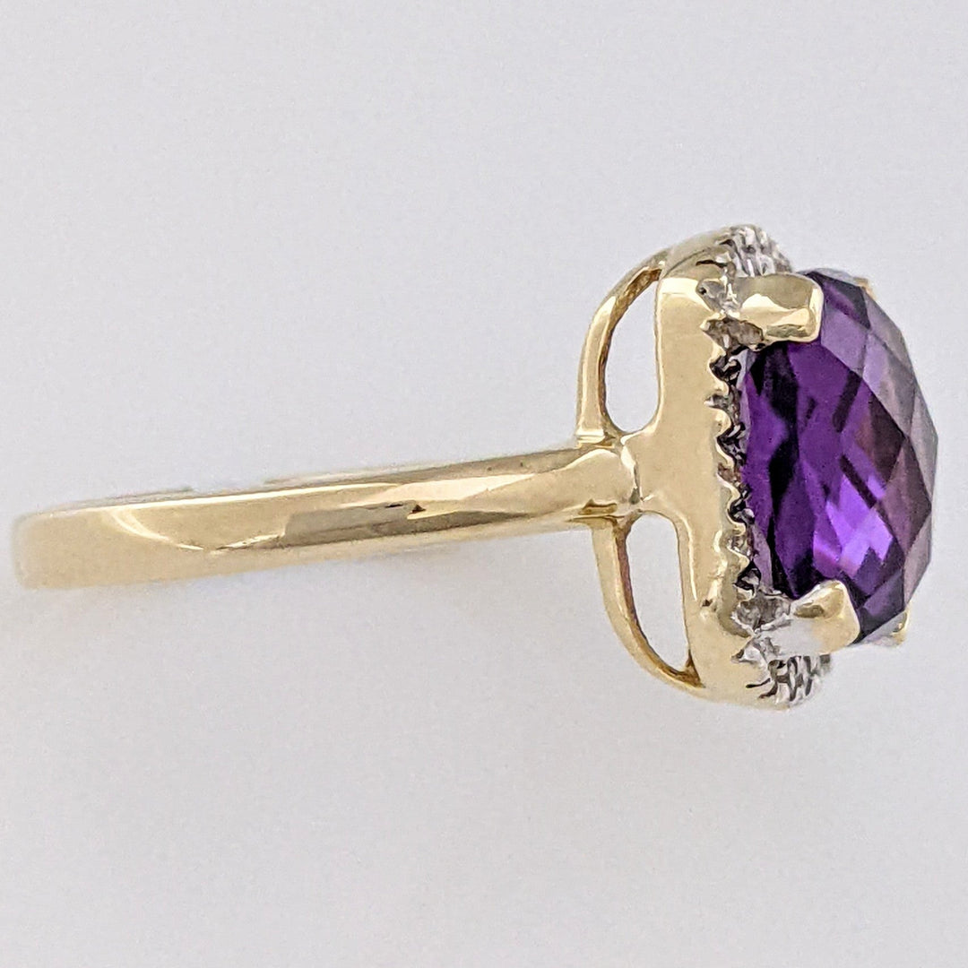 14K AMETHYST CUSHION CUT 10MM WITH MELEE HALO ESTATE RING 3.8 GRAMS