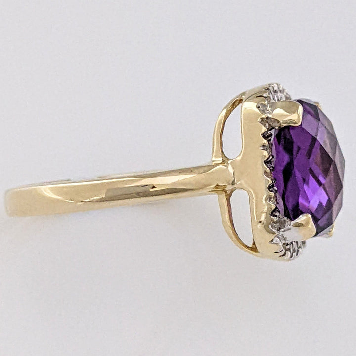 14K AMETHYST CUSHION CUT 10MM WITH MELEE HALO ESTATE RING 3.8 GRAMS