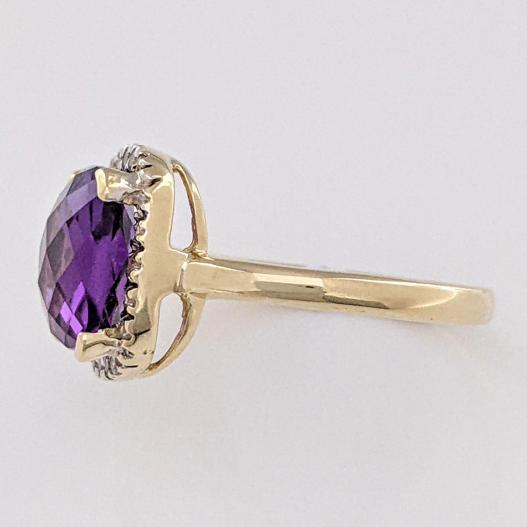 14K AMETHYST CUSHION CUT 10MM WITH MELEE HALO ESTATE RING 3.8 GRAMS