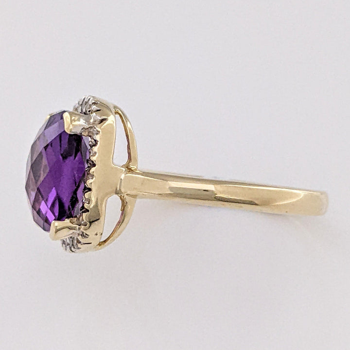 14K AMETHYST CUSHION CUT 10MM WITH MELEE HALO ESTATE RING 3.8 GRAMS