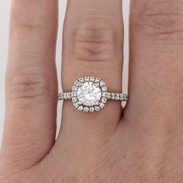 14K WHITE 1.01 CARAT TOTAL WEIGHT VS-SI G-I DIAMOND ROUND (39) ESTATE HALO RING 2.4 GRAMS