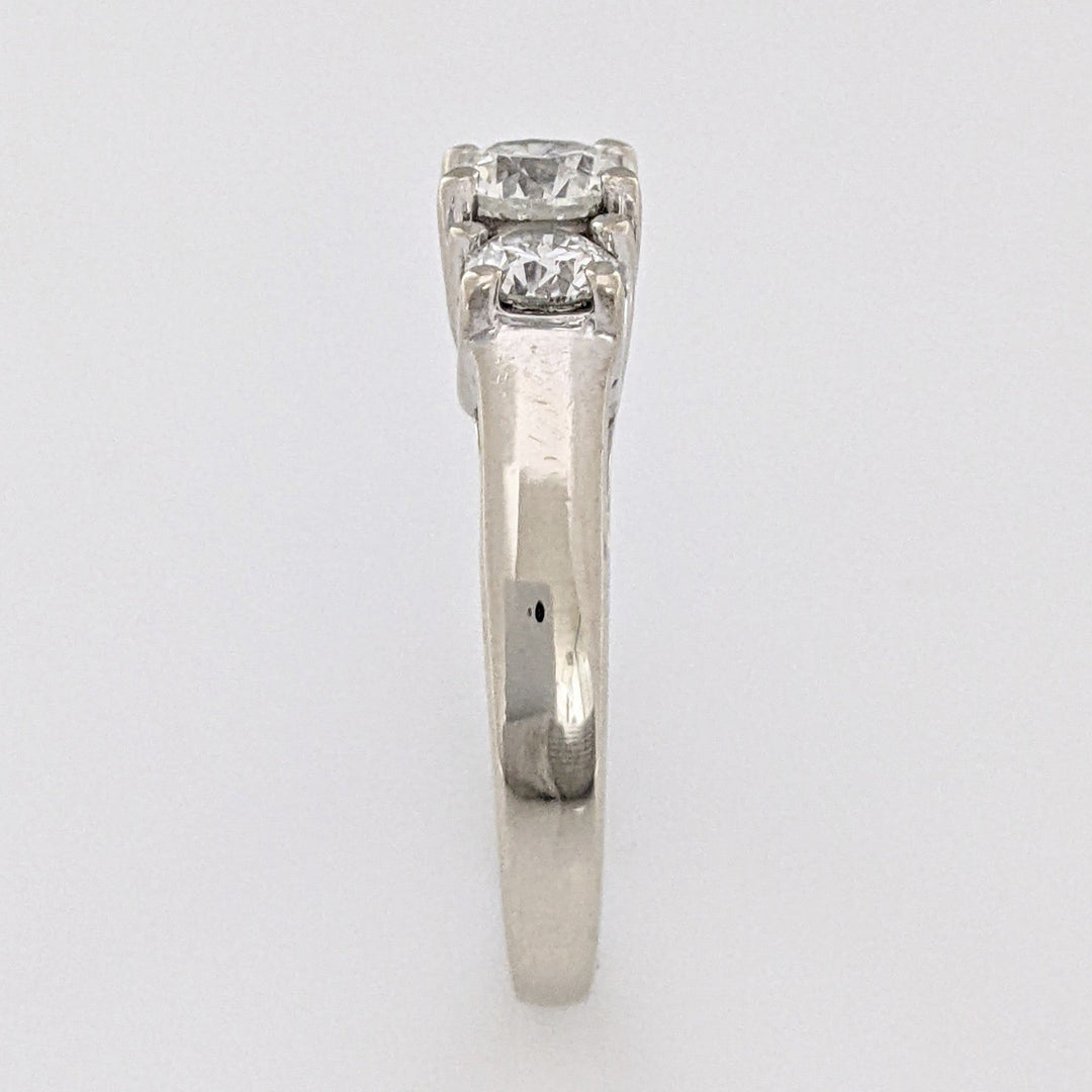 14K WHITE 1.34 CARAT TOTAL WEIGHT I1-I2 H DIAMOND ROUND (3) ESTATE TRINITY RING 4.5 GRAMS