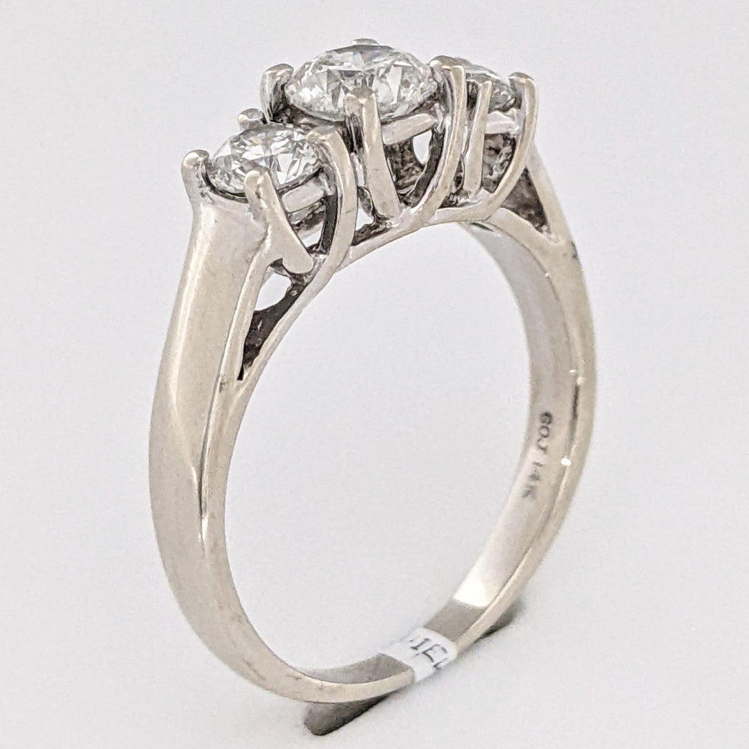 14K WHITE 1.34 CARAT TOTAL WEIGHT I1-I2 H DIAMOND ROUND (3) ESTATE TRINITY RING 4.5 GRAMS
