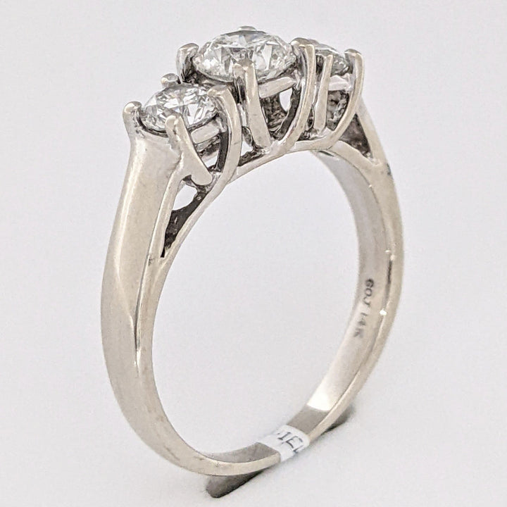 14K WHITE 1.34 CARAT TOTAL WEIGHT I1-I2 H DIAMOND ROUND (3) ESTATE TRINITY RING 4.5 GRAMS