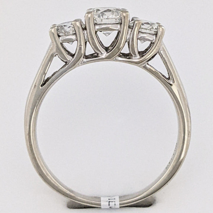 14K WHITE 1.34 CARAT TOTAL WEIGHT I1-I2 H DIAMOND ROUND (3) ESTATE TRINITY RING 4.5 GRAMS