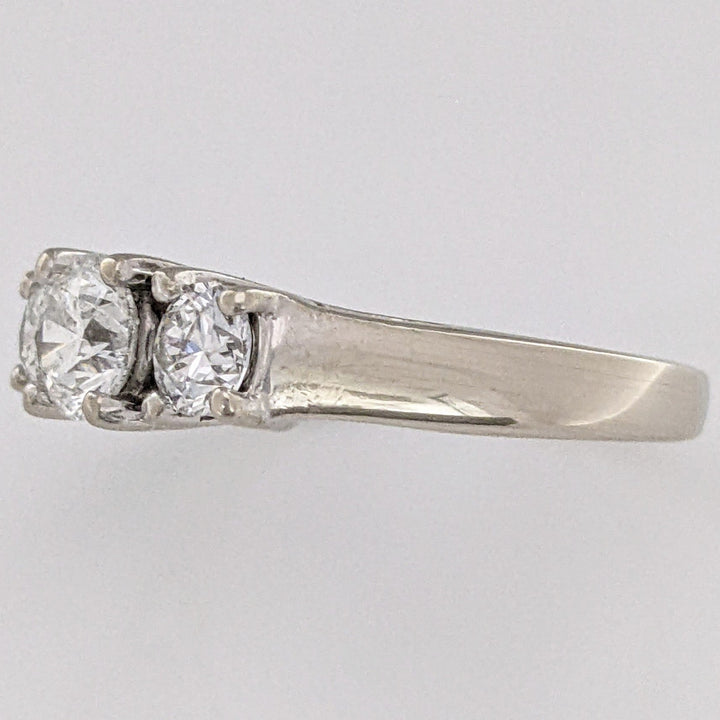 14K WHITE 1.34 CARAT TOTAL WEIGHT I1-I2 H DIAMOND ROUND (3) ESTATE TRINITY RING 4.5 GRAMS