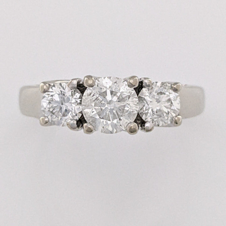 14K WHITE 1.34 CARAT TOTAL WEIGHT I1-I2 H DIAMOND ROUND (3) ESTATE TRINITY RING 4.5 GRAMS