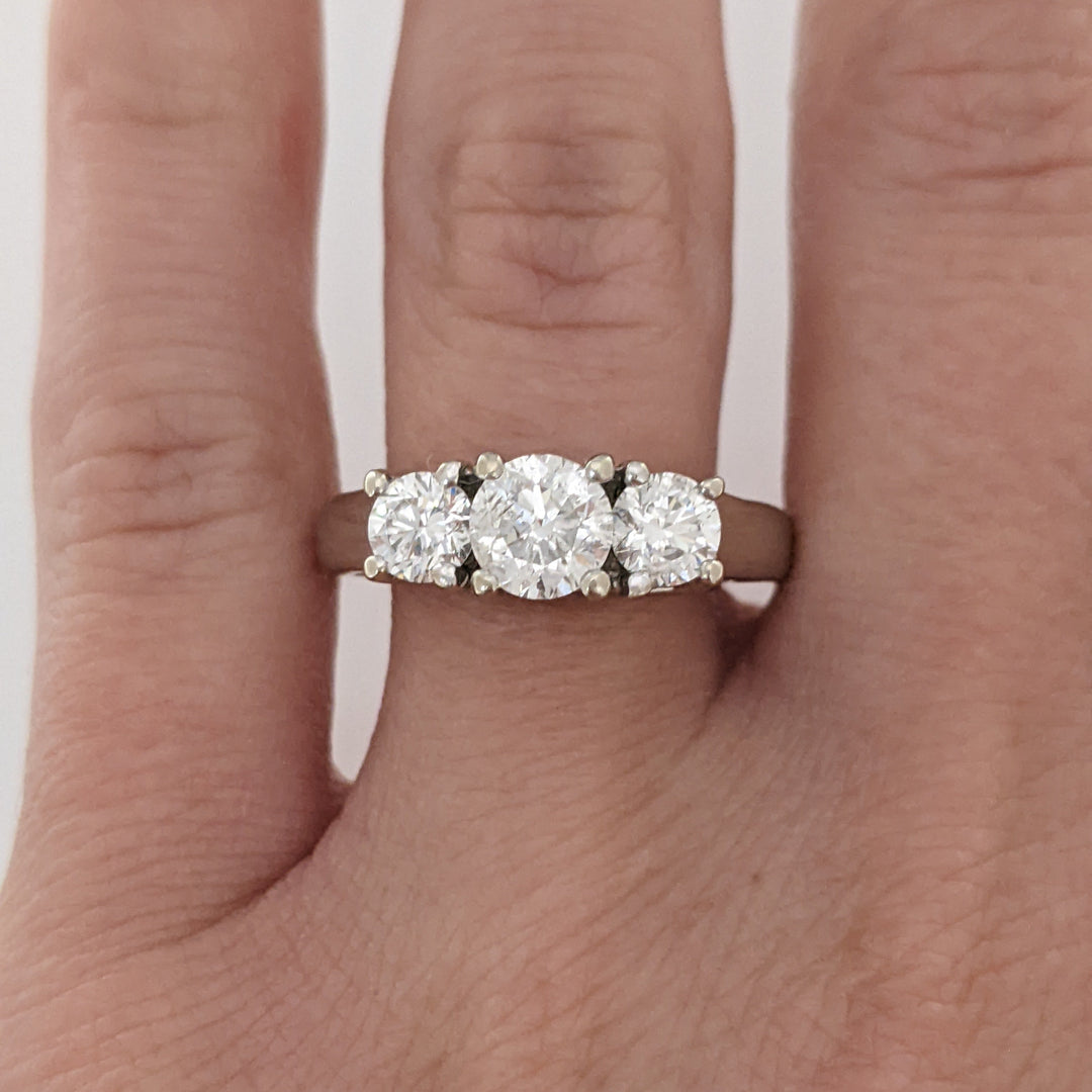 14K WHITE 1.34 CARAT TOTAL WEIGHT I1-I2 H DIAMOND ROUND (3) ESTATE TRINITY RING 4.5 GRAMS