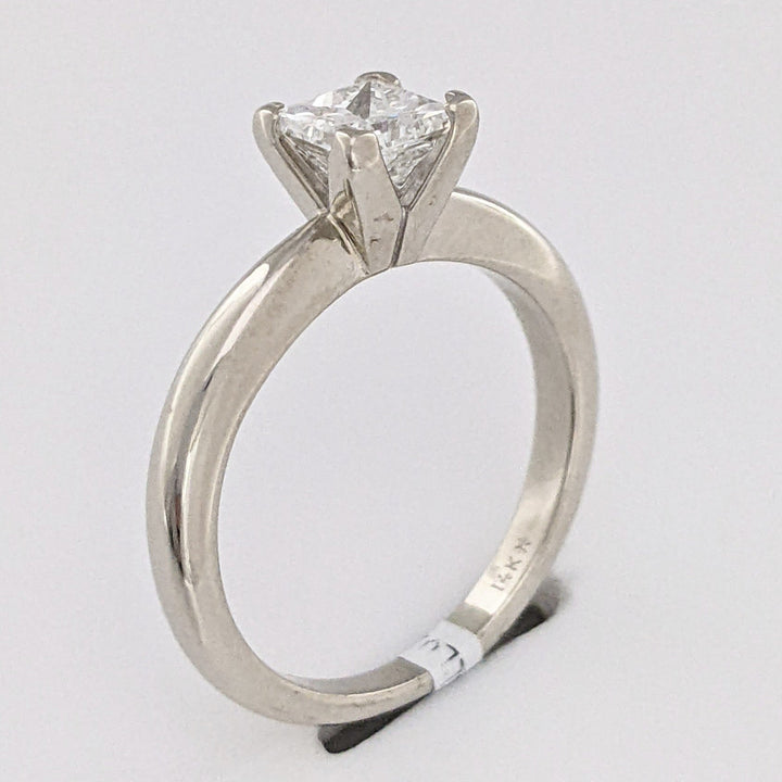 14K WHITE .66 CARAT TOTAL VS2 F DIAMOND PRINCESS CUT SOLITAIRE ESTATE RING 2.9 GRAMS