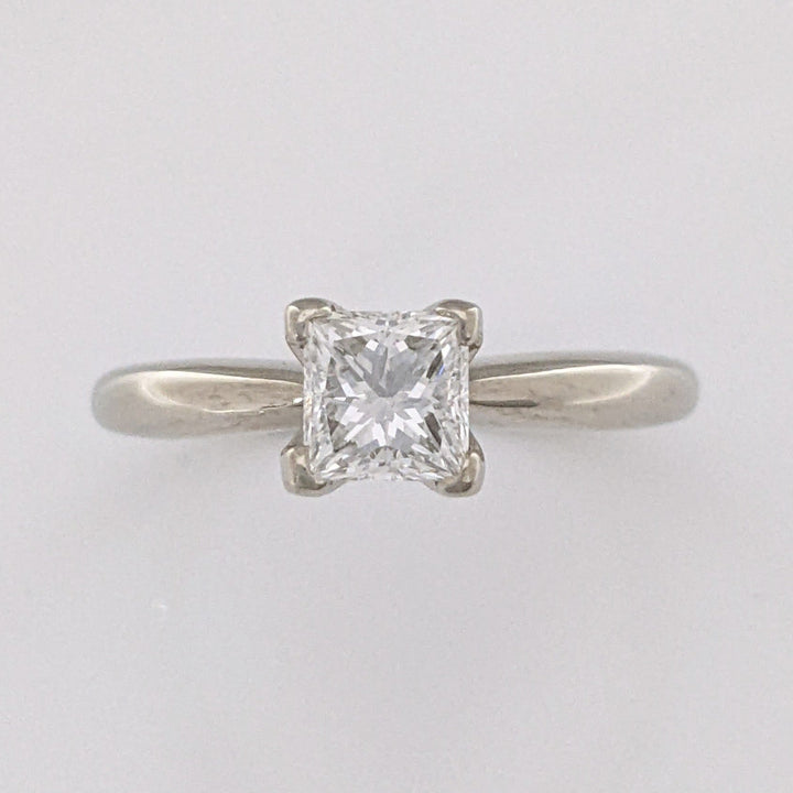 14K WHITE .66 CARAT TOTAL VS2 F DIAMOND PRINCESS CUT SOLITAIRE ESTATE RING 2.9 GRAMS