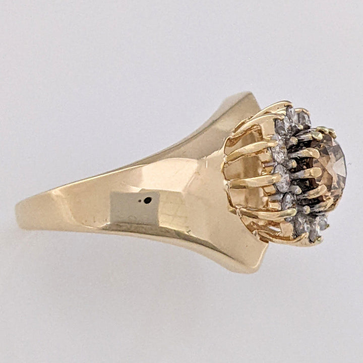14K 1.00 CARAT TOTAL WEIGHT SI2-I2 CHAMPAGNE/ I DIAMOND ROUND (13) ESTATE CLUSTER RING 4.6 GRAMS