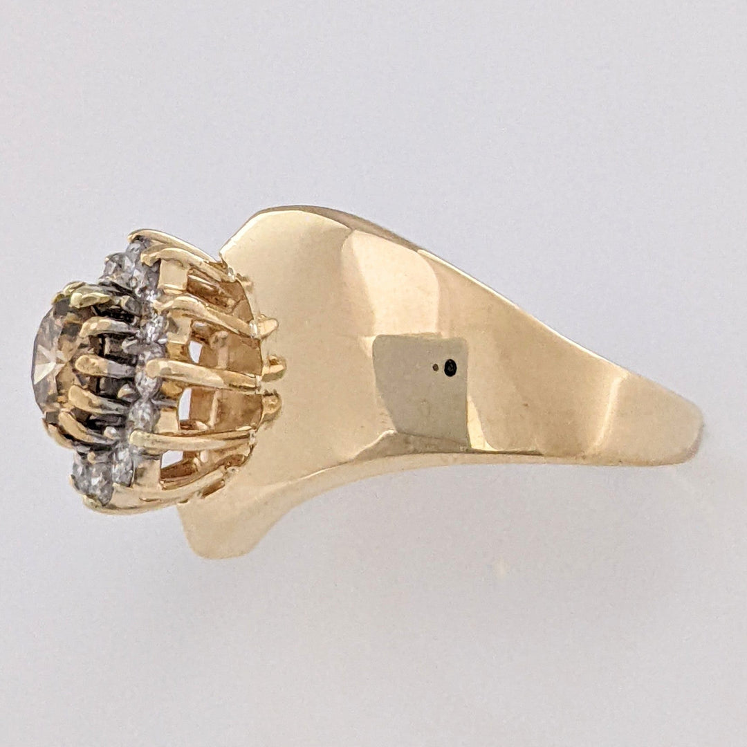 14K 1.00 CARAT TOTAL WEIGHT SI2-I2 CHAMPAGNE/ I DIAMOND ROUND (13) ESTATE CLUSTER RING 4.6 GRAMS