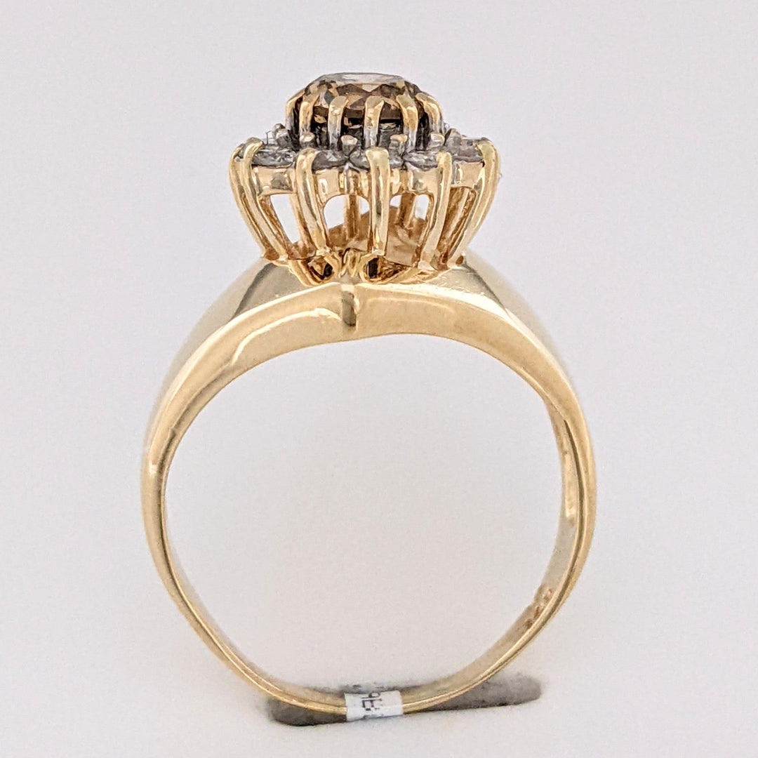 14K 1.00 CARAT TOTAL WEIGHT SI2-I2 CHAMPAGNE/ I DIAMOND ROUND (13) ESTATE CLUSTER RING 4.6 GRAMS