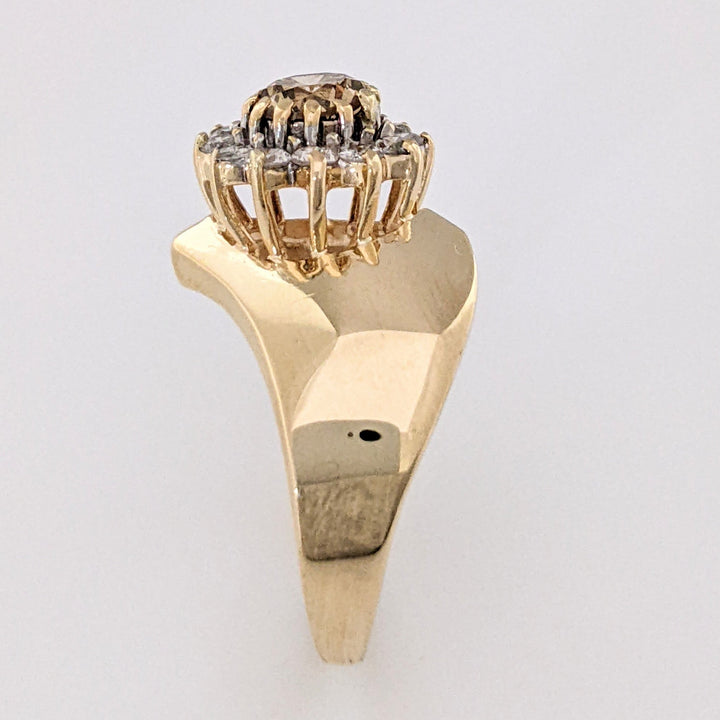 14K 1.00 CARAT TOTAL WEIGHT SI2-I2 CHAMPAGNE/ I DIAMOND ROUND (13) ESTATE CLUSTER RING 4.6 GRAMS