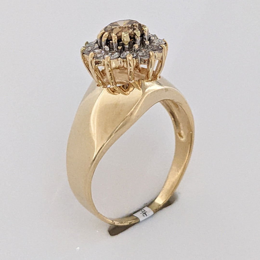 14K 1.00 CARAT TOTAL WEIGHT SI2-I2 CHAMPAGNE/ I DIAMOND ROUND (13) ESTATE CLUSTER RING 4.6 GRAMS