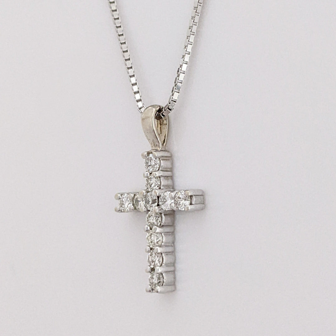14K WHITE .44 CARAT TOTAL WEIGHT I1 I DIAMOND ROUND (11) ESTATE CROSS PENDANT & CHAIN 4.3 GRAMS