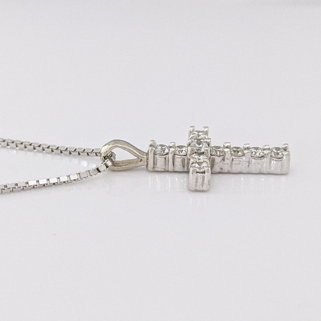 14K WHITE .44 CARAT TOTAL WEIGHT I1 I DIAMOND ROUND (11) ESTATE CROSS PENDANT & CHAIN 4.3 GRAMS