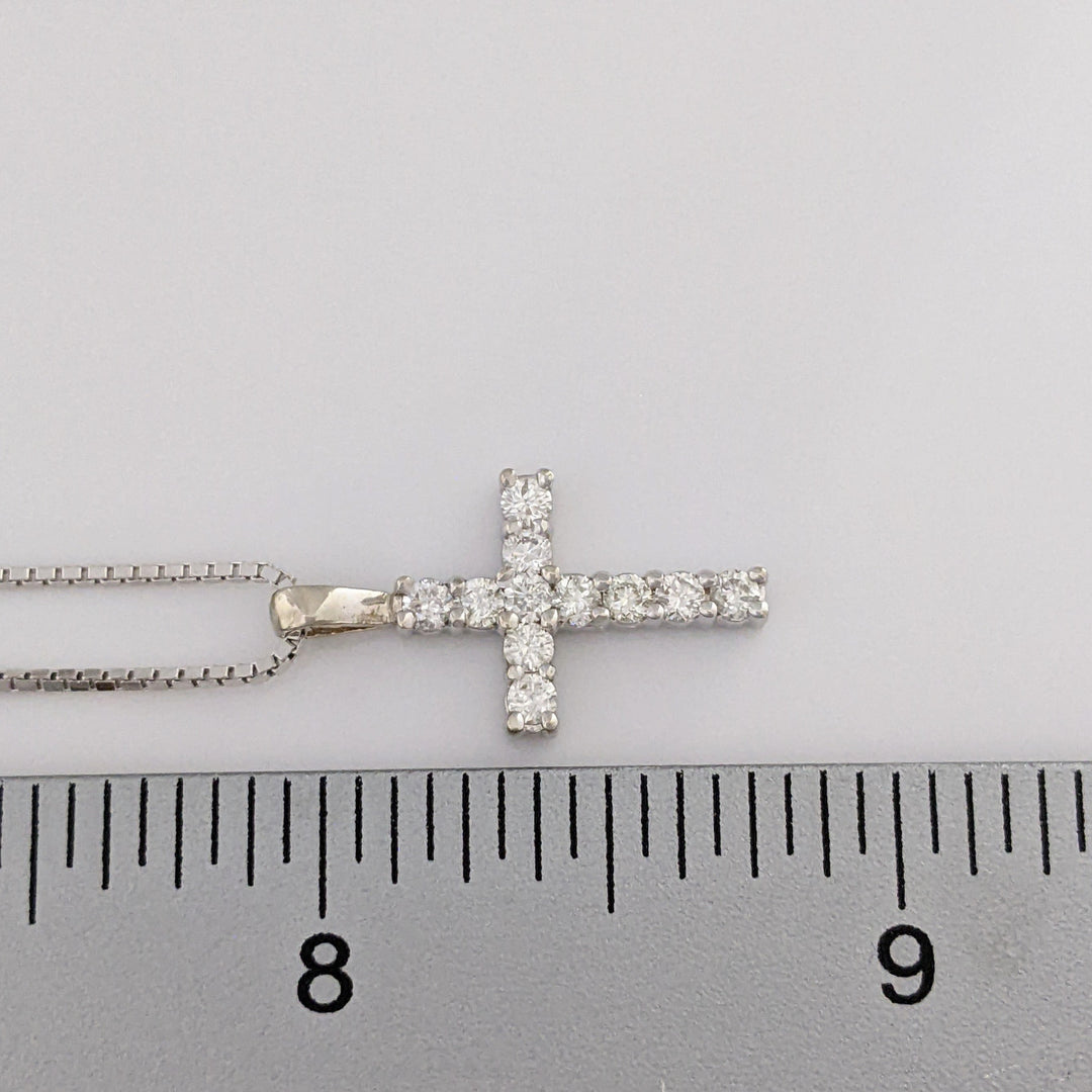 14K WHITE .44 CARAT TOTAL WEIGHT I1 I DIAMOND ROUND (11) ESTATE CROSS PENDANT & CHAIN 4.3 GRAMS