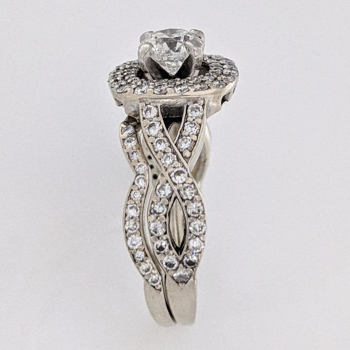 14K WHITE 1.92 CARAT TOTAL WEIGHT I1 F DIAMOND ROUND (95) ESTATE HALO RING/ BAND SET 6.9 GRAMS