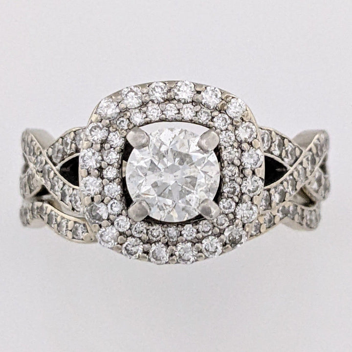 14K WHITE 1.92 CARAT TOTAL WEIGHT I1 F DIAMOND ROUND (95) ESTATE HALO RING/ BAND SET 6.9 GRAMS