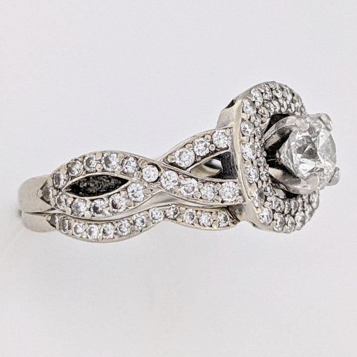 14K WHITE 1.92 CARAT TOTAL WEIGHT I1 F DIAMOND ROUND (95) ESTATE HALO RING/ BAND SET 6.9 GRAMS