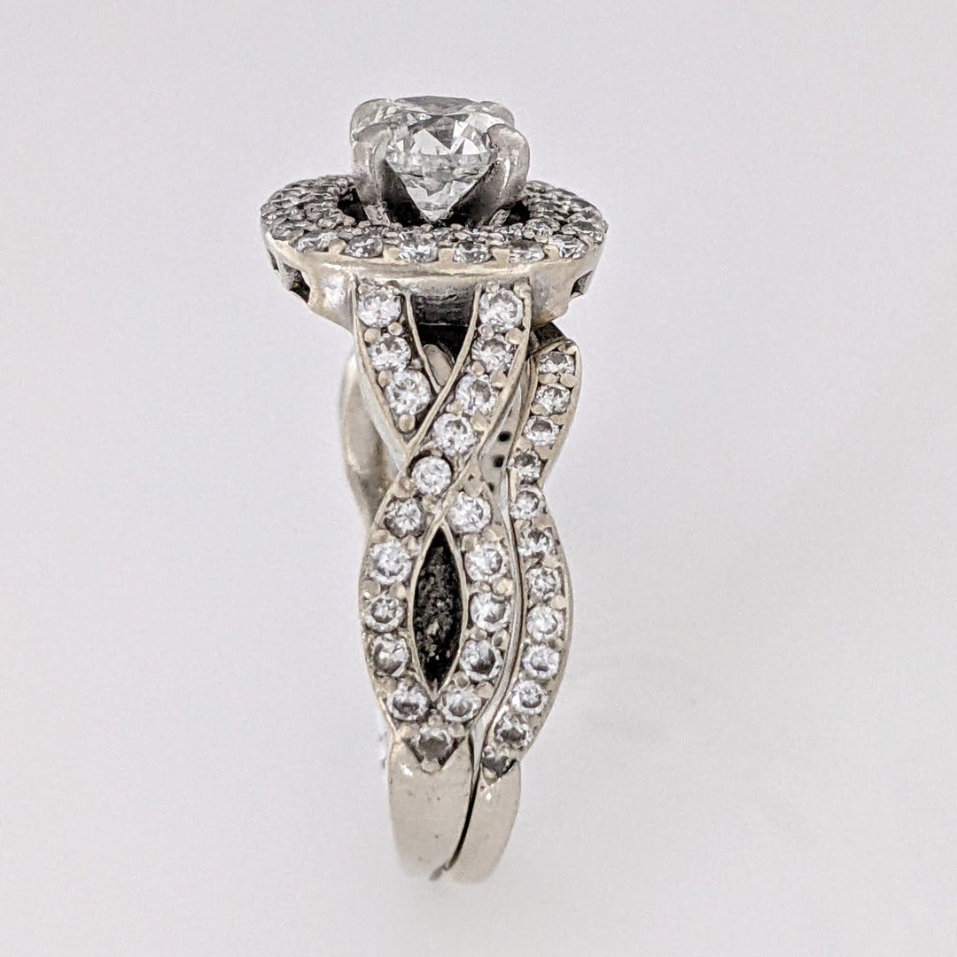 14K WHITE 1.92 CARAT TOTAL WEIGHT I1 F DIAMOND ROUND (95) ESTATE HALO RING/ BAND SET 6.9 GRAMS