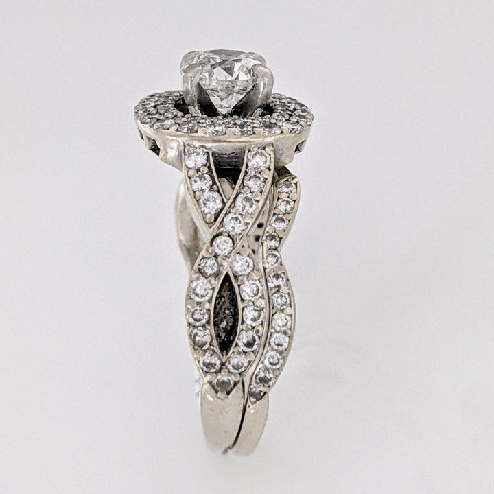14K WHITE 1.92 CARAT TOTAL WEIGHT I1 F DIAMOND ROUND (95) ESTATE HALO RING/ BAND SET 6.9 GRAMS
