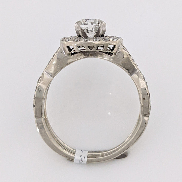 14K WHITE 1.92 CARAT TOTAL WEIGHT I1 F DIAMOND ROUND (95) ESTATE HALO RING/ BAND SET 6.9 GRAMS
