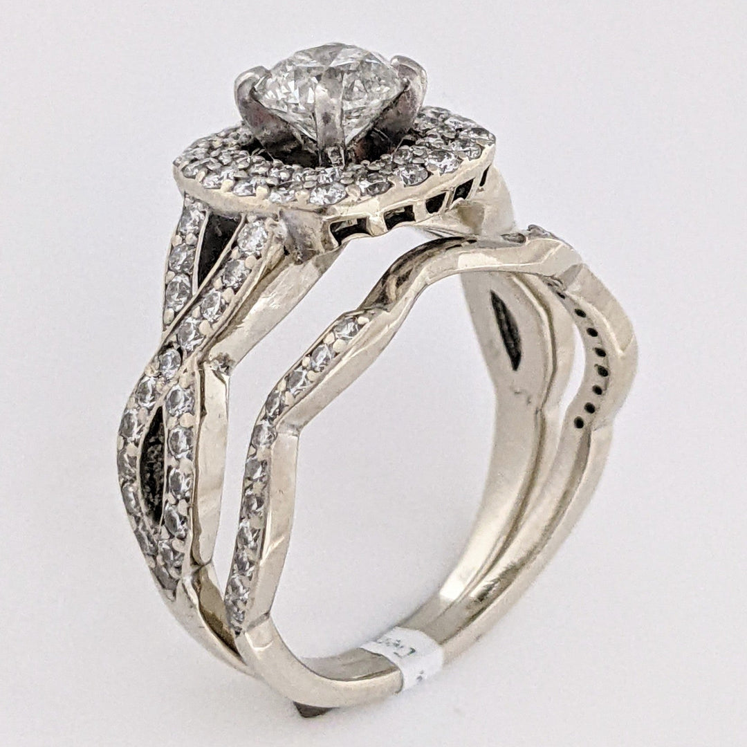 14K WHITE 1.92 CARAT TOTAL WEIGHT I1 F DIAMOND ROUND (95) ESTATE HALO RING/ BAND SET 6.9 GRAMS