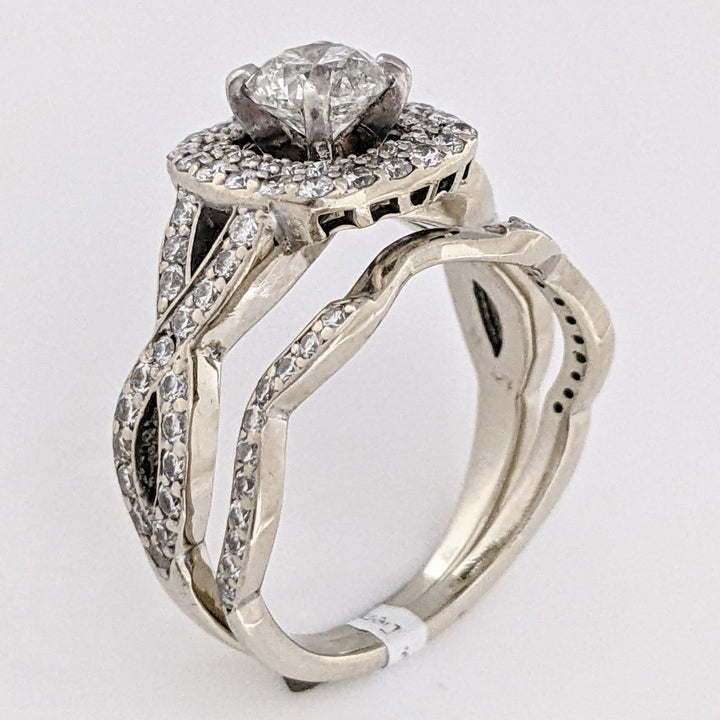 14K WHITE 1.92 CARAT TOTAL WEIGHT I1 F DIAMOND ROUND (95) ESTATE HALO RING/ BAND SET 6.9 GRAMS