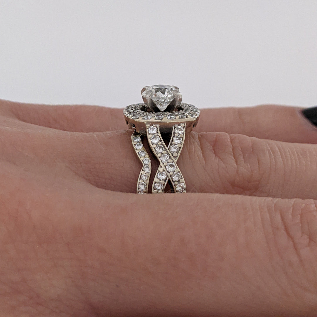 14K WHITE 1.92 CARAT TOTAL WEIGHT I1 F DIAMOND ROUND (95) ESTATE HALO RING/ BAND SET 6.9 GRAMS