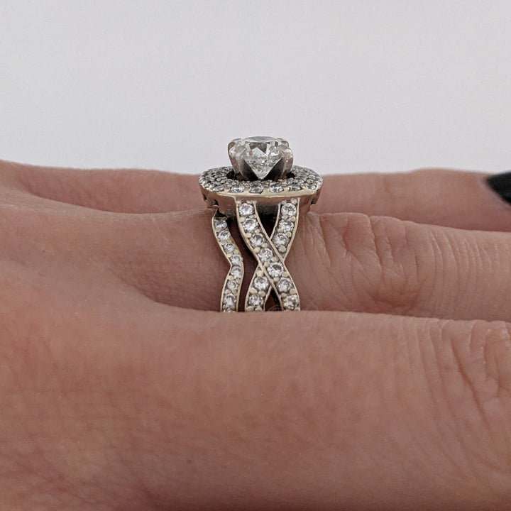 14K WHITE 1.92 CARAT TOTAL WEIGHT I1 F DIAMOND ROUND (95) ESTATE HALO RING/ BAND SET 6.9 GRAMS