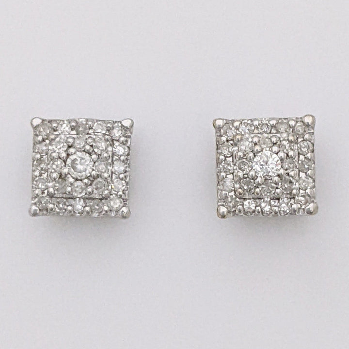 14K WHITE DIAMOND ROUND CLUSTER ESTATE EARRINGS 1.6 GRAMS