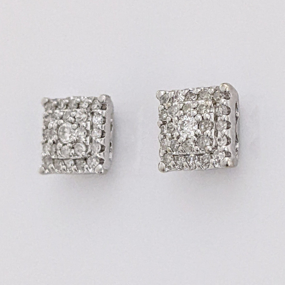 14K WHITE DIAMOND ROUND CLUSTER ESTATE EARRINGS 1.6 GRAMS
