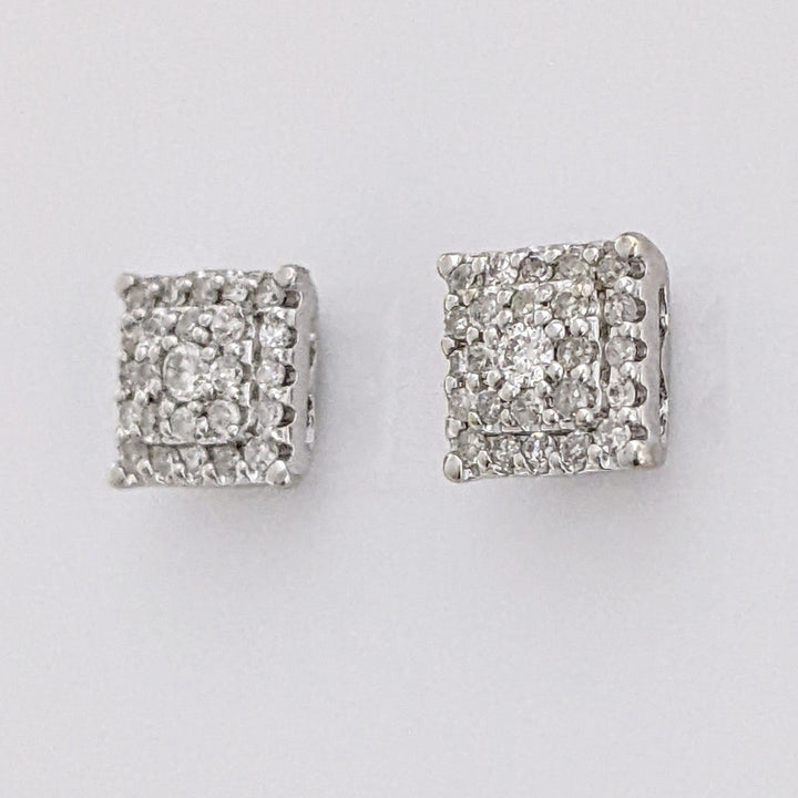14K WHITE DIAMOND ROUND CLUSTER ESTATE EARRINGS 1.6 GRAMS