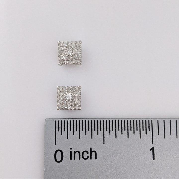 14K WHITE DIAMOND ROUND CLUSTER ESTATE EARRINGS 1.6 GRAMS