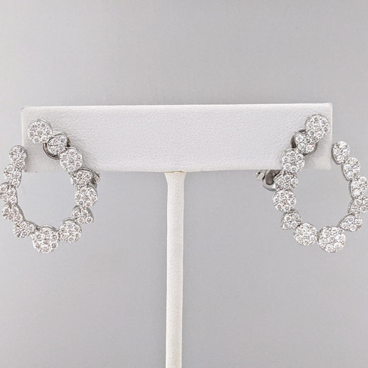 14K WHITE 2.42 CARAT TOTAL WEIGHT DIAMOND ROUND (136) FANCY ESTATE EARRINGS 11.1 GRAMS