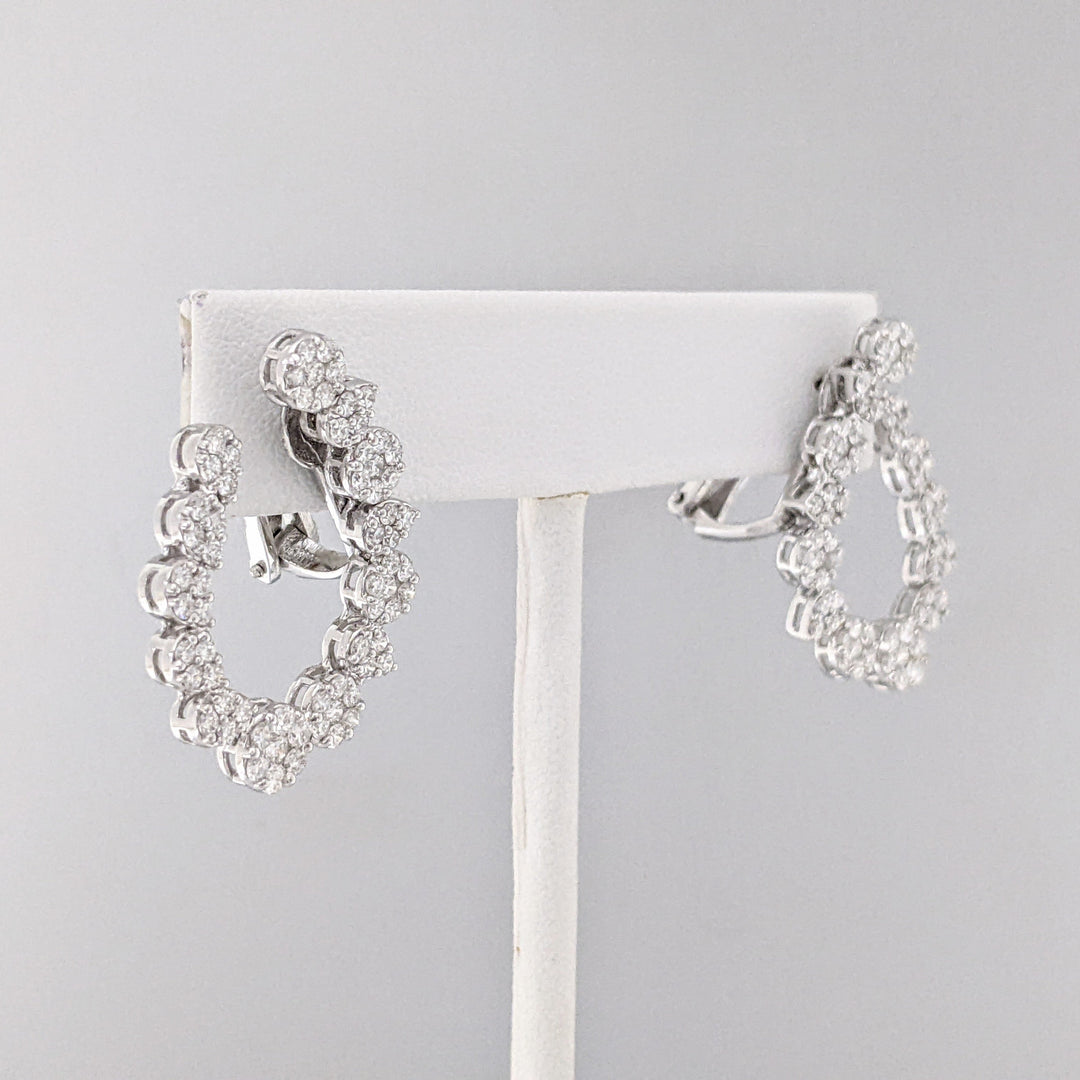 14K WHITE 2.42 CARAT TOTAL WEIGHT DIAMOND ROUND (136) FANCY ESTATE EARRINGS 11.1 GRAMS