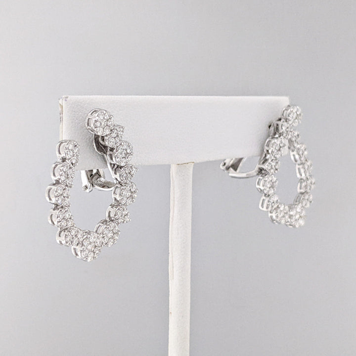 14K WHITE 2.42 CARAT TOTAL WEIGHT DIAMOND ROUND (136) FANCY ESTATE EARRINGS 11.1 GRAMS