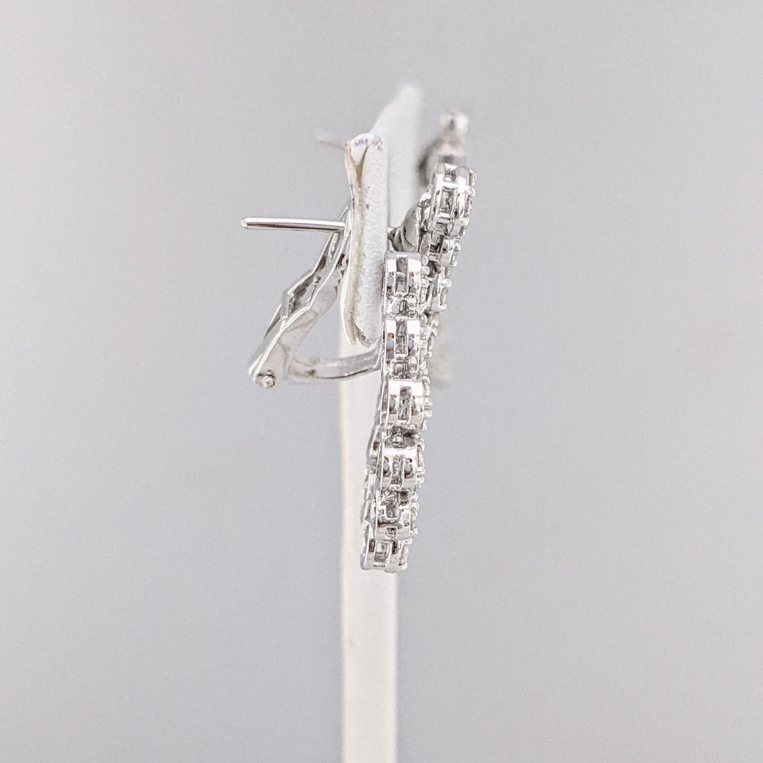 14K WHITE 2.42 CARAT TOTAL WEIGHT DIAMOND ROUND (136) FANCY ESTATE EARRINGS 11.1 GRAMS